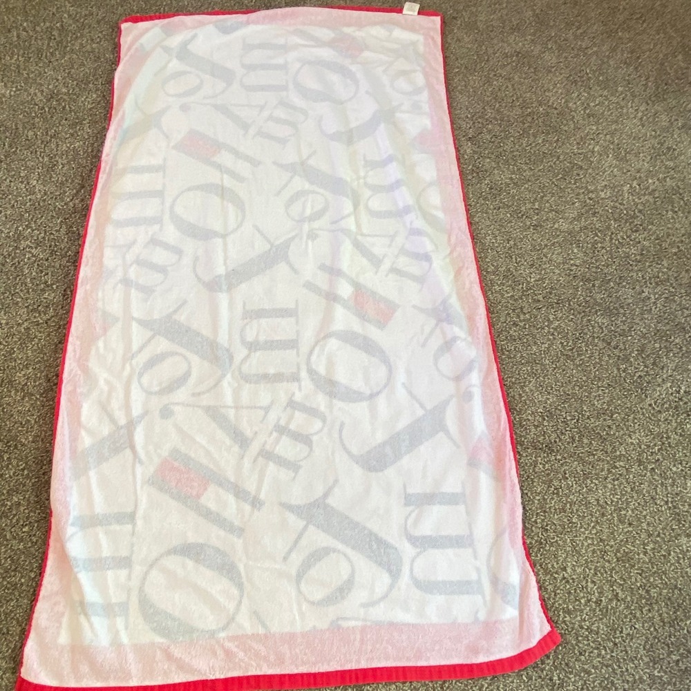 Y2K Tommy Hilfiger Beach Towel White Red Navy Blue Logo Print 100% Cotton - Picture 2 of 6